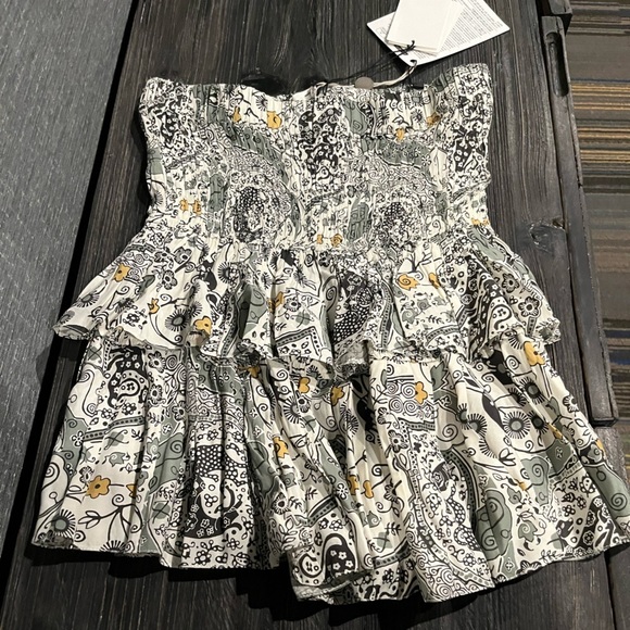 NWT ISABEL MARANT ETOILE CORDELIA ECRU & ALMOND PRINTED RUFFLE MINI SKIRT 4 - Picture 3 of 9